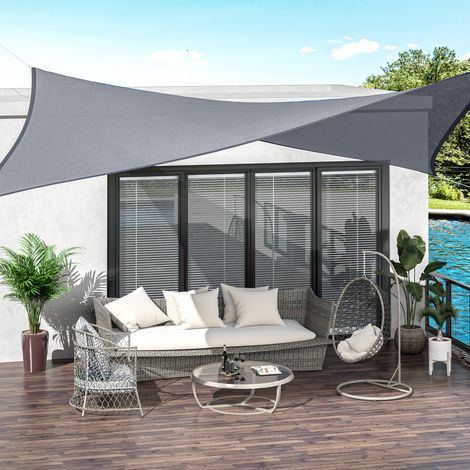 Voile d'ombrage rectangulaire 6 x 4 m polyéthylène Haute densité Protection UV Avec sac de rangement - Coloris gris (1/5)