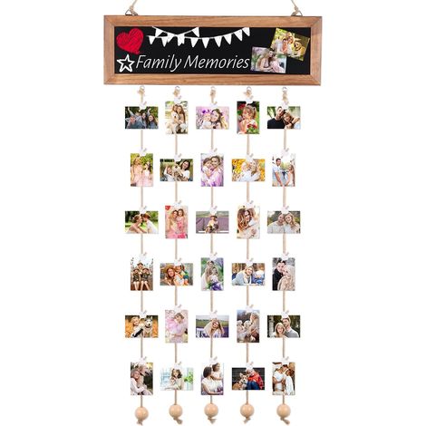 Pele Mele Photo Mural, Porte Photo Mural Bois avec 30 Pinces (1/5)
