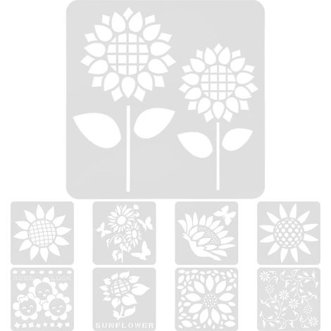 Pochoirs pour peinture sur toile 9 pièces tournesol blanc en PET pratiques pour dessin et création d'affiches à la main (1/5)