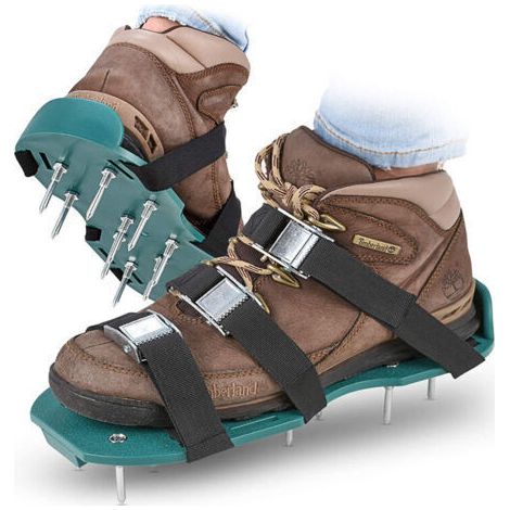 BUNTHAUS Aérateur de pelouse Chaussures de gazon Aérateur de pelouse Sandales pour pelouse Scarificateur de pelouse Aérateur de pelouse Spike Aérateur de pelouse Chaussures d’aération avec 3 sangles (1/5)
