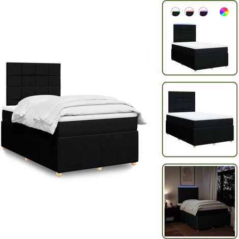 The Living Store Giroletto a Molle con Materasso Nero 120x190 cm in Tessuto - Materasso a molle insacchettate