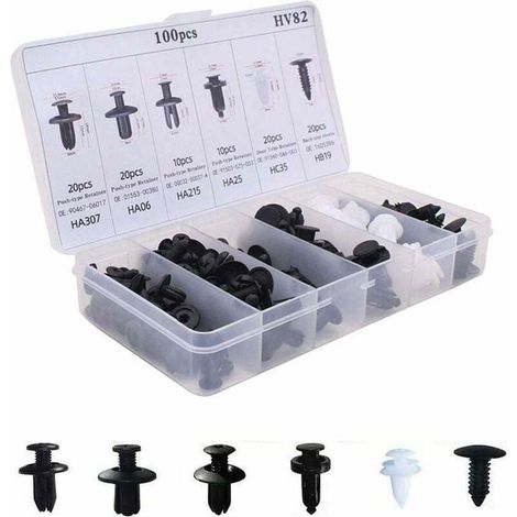 100 pièces rivets en plastique clips de fixation universels pour panneaux de portière de voiture