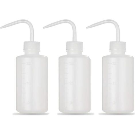 [NON UTILIZZATO] Set di 3 flaconi da 250 ml per lavaggio, flaconi da laboratorio con pipetta fine in plastica, flacone dosatore, flacone per lavaggio e pulizia