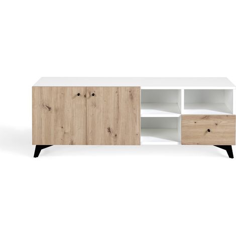 MOMMA HOME MUEBLE TV NOVER ROBLE Y BLANCO POLAR SALÓN 140X40X50 CM (1/5)