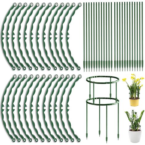 Juego de 48 aros redondos de plástico para soporte de plantas, de 25 x 14 cm, para plantas de jardín, flores y hortalizas.