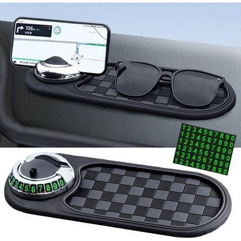 Multifunktionale, rutschfeste Automattenmatte mit Handyhalterung, 360° drehbare, rutschfeste Matte mit Parkplatznummer, zur Autodekoration (1/4)