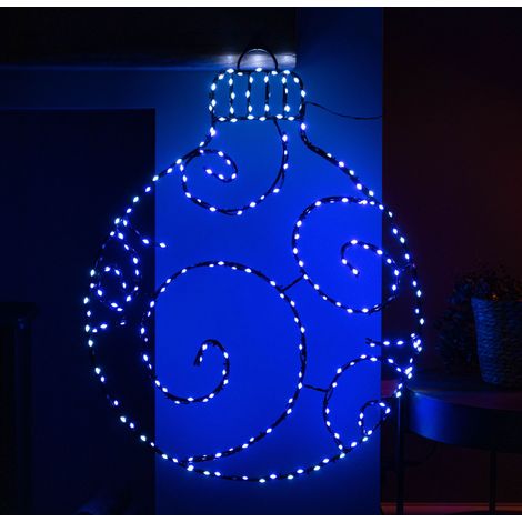 78cm Metal Hanging Christmas Bauble with 245 Static & Twinkling LEDs in Blue & White (1/5)