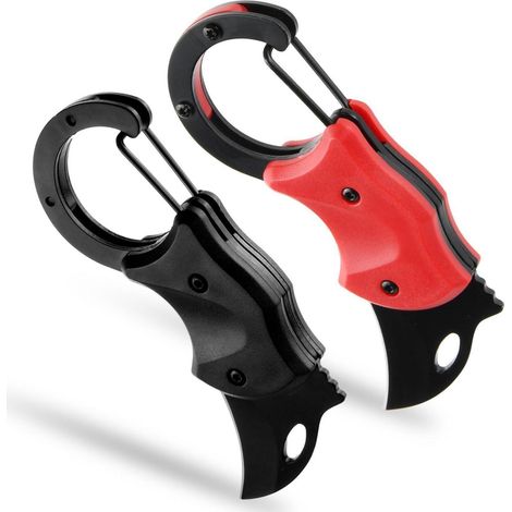 Klappmesser mit Karabiner 2er-Set Schwarz & Rot 3CR13 Edelstahl Mini Taschenmesser