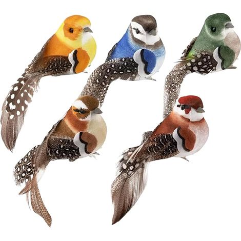 Oiseau Decoration,Oiseaux Decoratifs Exterieur Realiste,avec Clip d'Instalation,Oiseaux Artificiels Plumes Colorés Faits à La Main,Décoration D'intérieur ou D'extérieur (1/5)