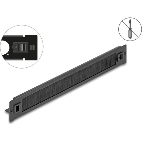 Delock Tira de cepillo de 19 con soporte de cable sin herramientas 1U negro
