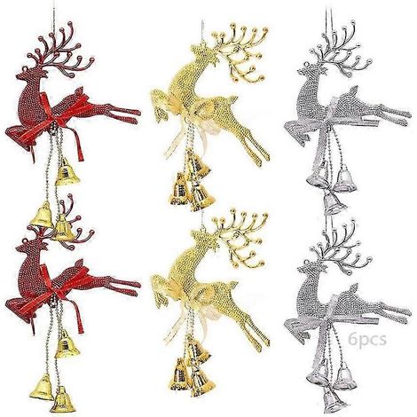 Lot de 6 décorations de Noël en forme d'élan, à suspendre, pendentifs pour sapin, décorations pour sapin de Noël, pendentifs de Noël (1/5)