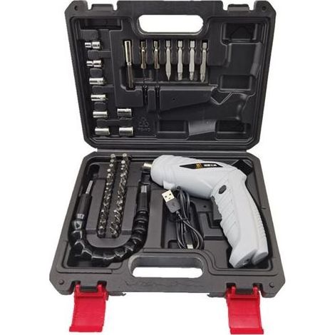 ALOVEZ 1 Set 3,6V Akku-Elektroschrauber-Set mit Zubehör für Heimwerker- und Reparaturarbeiten, Grau, 47-teilig (Griff nicht gummiert) (1/4)