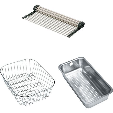 Set accessoires éviers Basis 651 - Fragranit : Rollmat + panier égouttoir + panier fil inox - Franke (1/4)