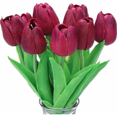 10 magnifiques bouquets de tulipes artificielles au toucher réaliste, avec tige, violettes (1/5)
