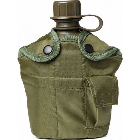 1 Pcs Gourde Outdoor 1L PE Vert 12x7,3x20,5cm Camping Randonnée Militaire avec Étui Porte (1/5)
