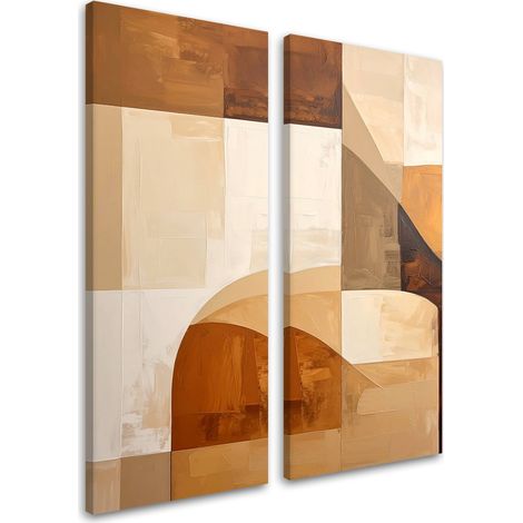 Tableaux sur toile lot  Abstraction géométrique beige 2 x 20x40