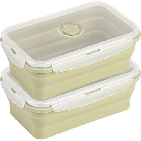 Portapranzo pieghevole, Portapranzo, Portapranzo per adulti, Bento box in silicone a prova di perdite, Portapranzo pieghevole, 1200 ml, Confezione da 2 per campeggio, picnic, ufficio (1/5)