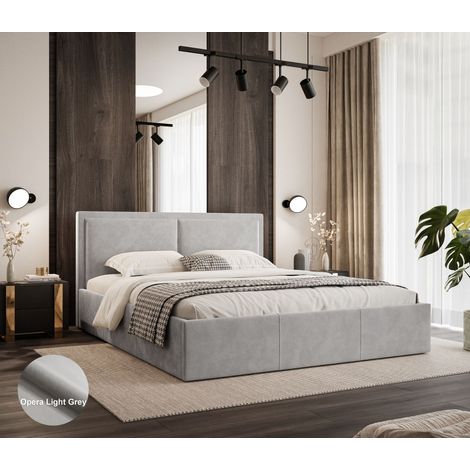 Sofello Polsterbett 120x200 Grau Hellgrau Velourstoff Velvett Samt mit Bettkasten und Stauraum (1/2)