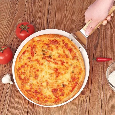 Pelle à pizza inox Burnic - Ronde - Pour BBQ et four - Spatule à pizza - Manche bois - Ø30 cm (1/5)