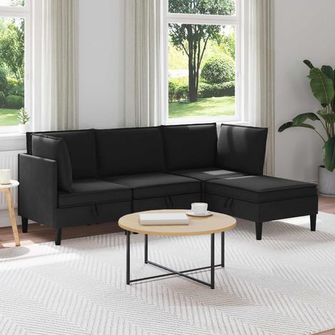 vidaXL Wohnzimmergarnitur 4 pcs Schwarz Stoff (1/5)
