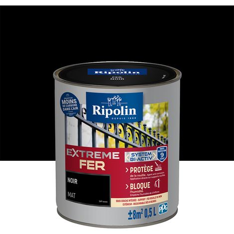 Ripolin – Peinture fer extérieur 0,5L – Mat noir – Anti-corrosion pour supports rouillés – Haute protection 9 ans – Résistance intempéries