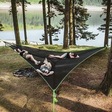 Hamac de camping aérien 3 places – Toile haute qualité – Installation entre 3 points d'ancrage – Léger et portable pour activités plein air (1/5)