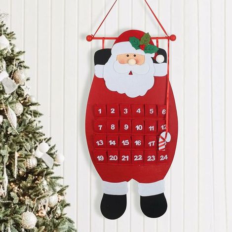 Calendrier de l'Avent Noël Suspendu Calendrier Avent Père Noël pour Enfant Calendrier en Feutre à Suspendre avec 24 Pochette à Remplir Rouge Décoration Murale pour Maison Chambre (1/5)
