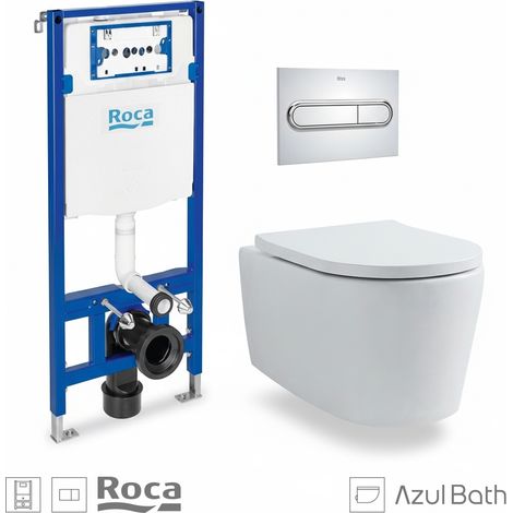 Pack WC Bastidor empotrado ROCA Duplo cisterna y pulsador PL1 dual cr con inodoro suspendido Tornado Lia de AzulBath (1/5)