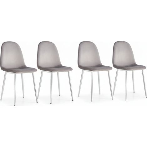 Lot de 4 chaises scandinaves velours anthracite pieds chrome 43,5x40x87 cm (1/5)