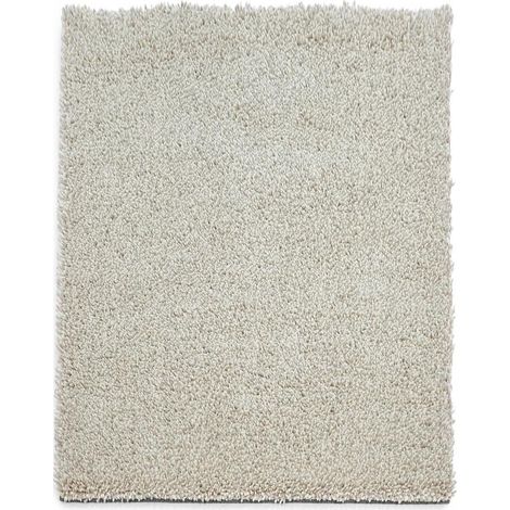 Tapis longs poils shaggy 200x300 gris et beige tissé en laine rectangle motif uni