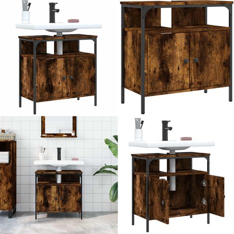 Armoire lavabo de salle de bain chêne fumé 60x30x60 cm - Meuble Lavabo - Armoire Salle De Bain - Rangement Salle De Bain - Meuble Bain - Design Salle De Bain - Home & Living