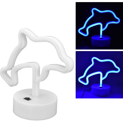 LED-Neon-Tischlampe für Schlafzimmer, Bar, Partydekoration, Nachtlicht, Betrieb über USB oder Batterien, mit Sockel, delfinblaue Farbe. (1/5)