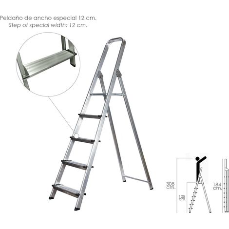 Escalera Doméstica Aluminio Profesional 5 Peldaños 12 cm Grosor. (1/3)