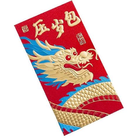 Set mit 6 roten Umschlägen zum chinesischen Neujahr, Drachenmotiven, Glückspapiertaschen, festlichen Geldbeuteln.