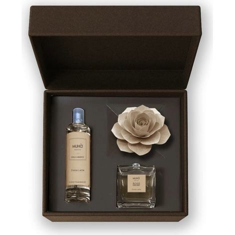 Muhà Cofanetto Regalo Profumatore Ambiente a Forma di Rosa Dolce Latte + Spray 100 ml – Idea Regalo Natale
