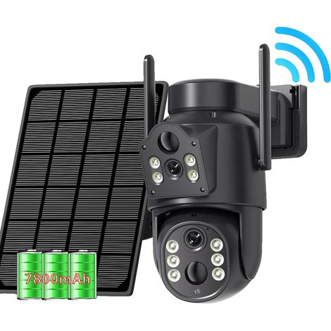 Cámara de vigilancia con doble lente, alimentada por energía solar, paquete de 2 cámaras (no requiere tarjeta de memoria). (1/2)