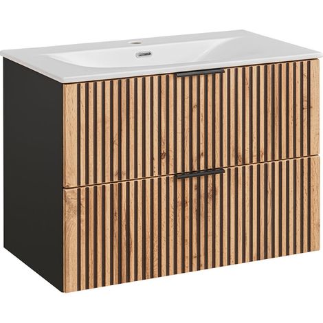 Mueble lavabo individual encastrado 80cm Gaia Madera y Negro (1/4)