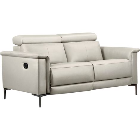 Lund-Canapé 2 places avec 1 fauteuil inclinable manuel en PU crème (1/5)