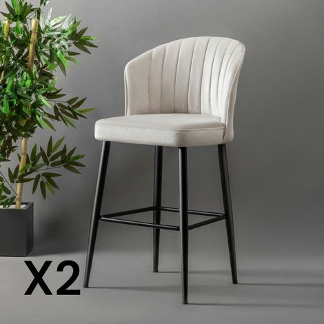 Tabouret de bar en velours écru 65 cm (lot de 2) ROSARIO (1/5)