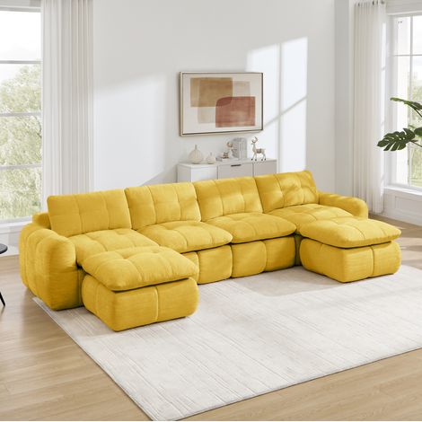 Modulares U-Sofa 4-Sitzer, 334 x 160 x 68 cm, gelbe Chenille, OKMYHOME (1/5)