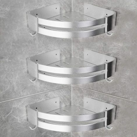 3er Set Duschregale aus Aluminium mit Haken ohne Bohren Duscheckregal (1/5)