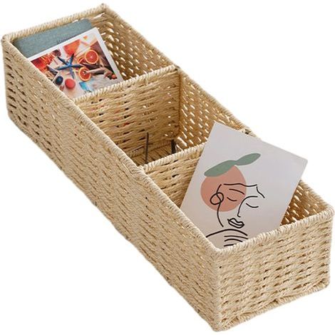 Panier de rangement en osier, divisé en trois compartiments modernes-taille22x6x4pouce