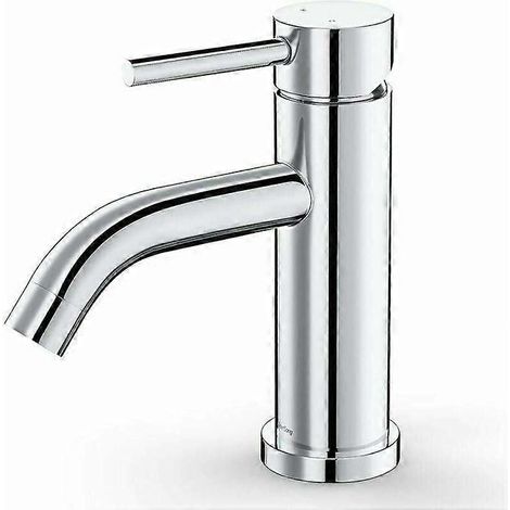 Robinet de salle de bain chromé monotrou, robinet à poignée unique avec bonde escamotable et tuyaux d'alimentation en eau (1/5)