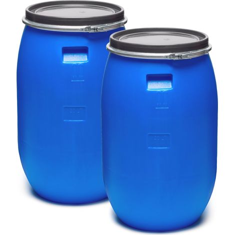Garronda Set 2x 120 Liter Deckelfass Weithalsfass aus HDPE Regenfass für Garten Fass Regenwassertonne Futtertonne Universalfass Wasserfass Regentonne Lebensmittelfass Wassertank GD-0123, Blau