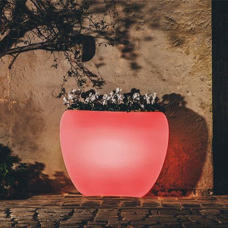 Vaso luminoso lampada giardino da esterno 57x31 H 80 mod. Heart Led Luce Rossa