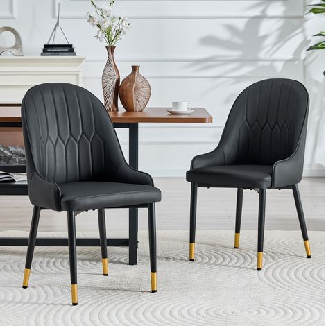 Sillas comedor tapizadas PU negras set de 2 OKMYHOME (1/5)