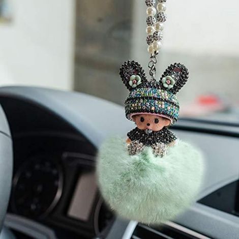 Auto Rückspiegel Anhänger mit Strass und Plüsch Ball, Blau (1/5)