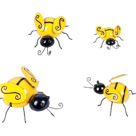 Lot de 4 sculptures murales d'abeilles en métal, décorations suspendues en fer pour jardin intérieur et extérieur (1/4)