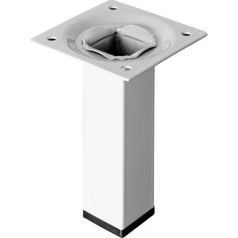 Hettich – Pied de meuble carré fixe 10 cm – Acier époxy blanc – Charge 50 kg – Fixation à visser par platine 60x60 mm