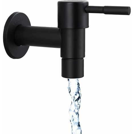 Robinet mural rapide noir à usage unique pour salle de bains, en acier inoxydable, adapté pour une utilisation en extérieur comme robinet de jardin, ou pour machine à laver dans la maison, la cuisine (1/4)